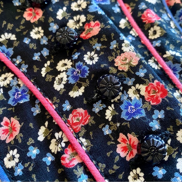 Vintage Austrian Cotton Midi Dress *Size 38* HASEGG Blue Pink Cottagecore Floral - Picture 3 of 9